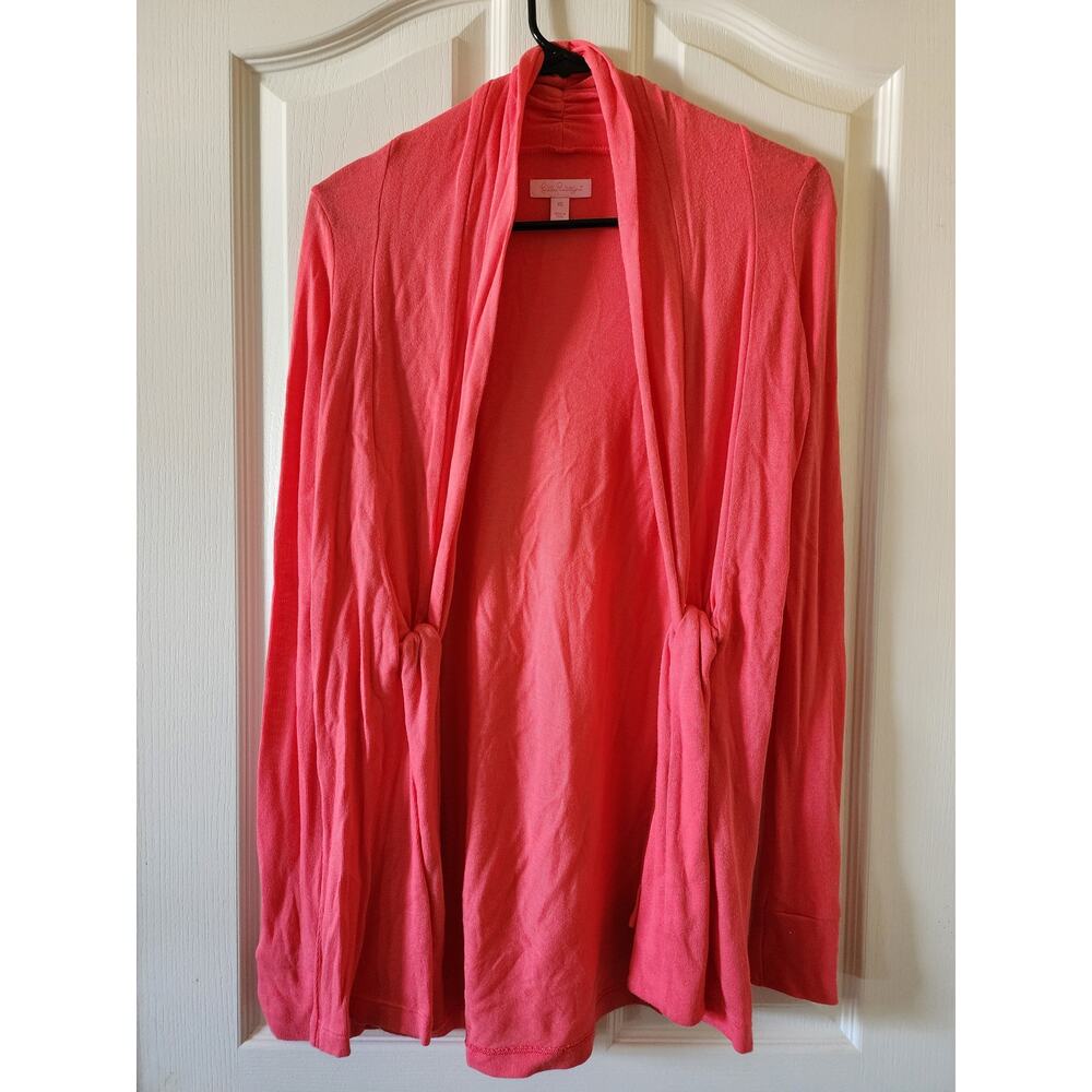 Lilly Pulitzer Coral Pink Pima Cotton Modal Tie Front Wrap Cardigan XS RN88189 - Picture 2 of 8
